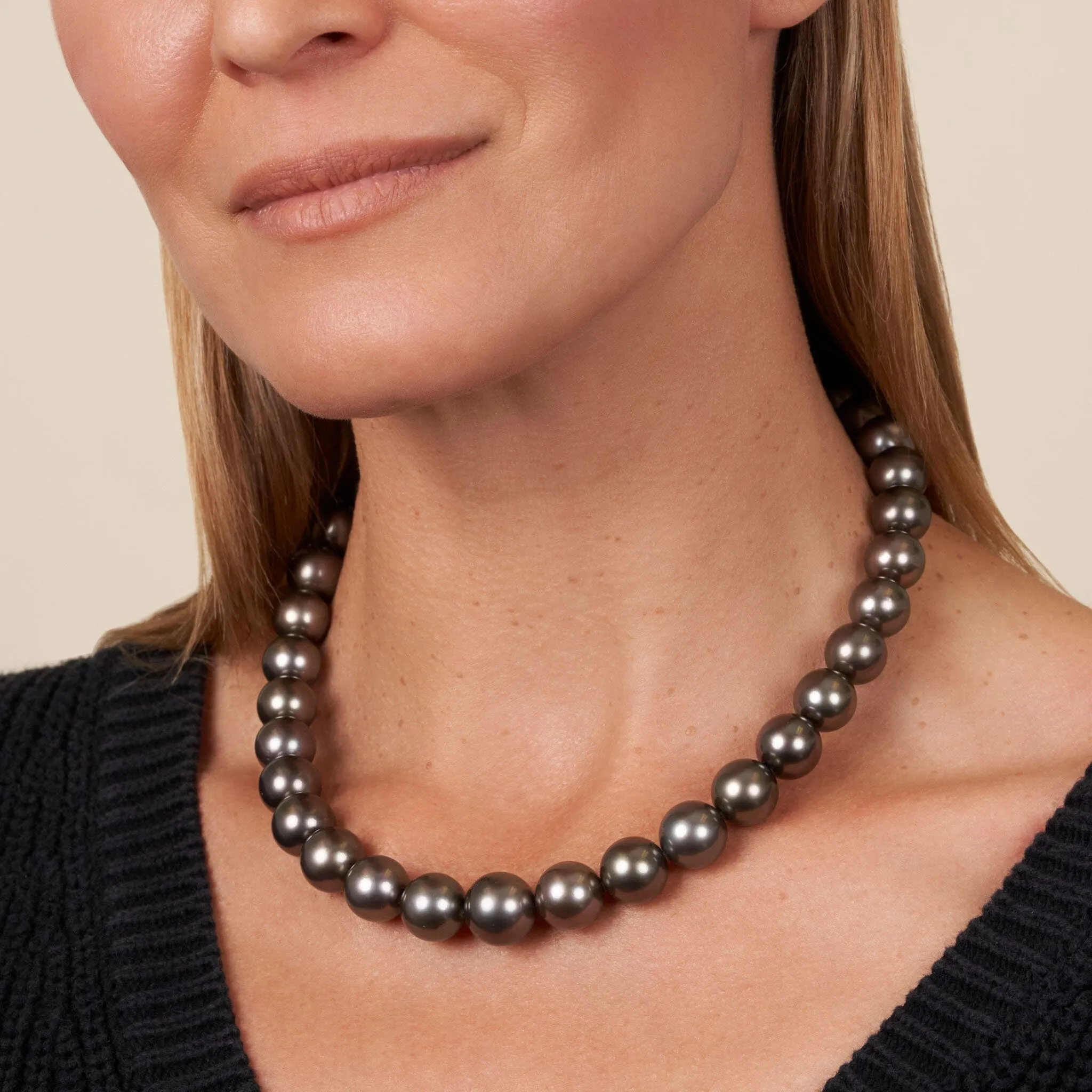 12.0-14.6 mm AA /AAA Tahitian Round Pearl Necklace