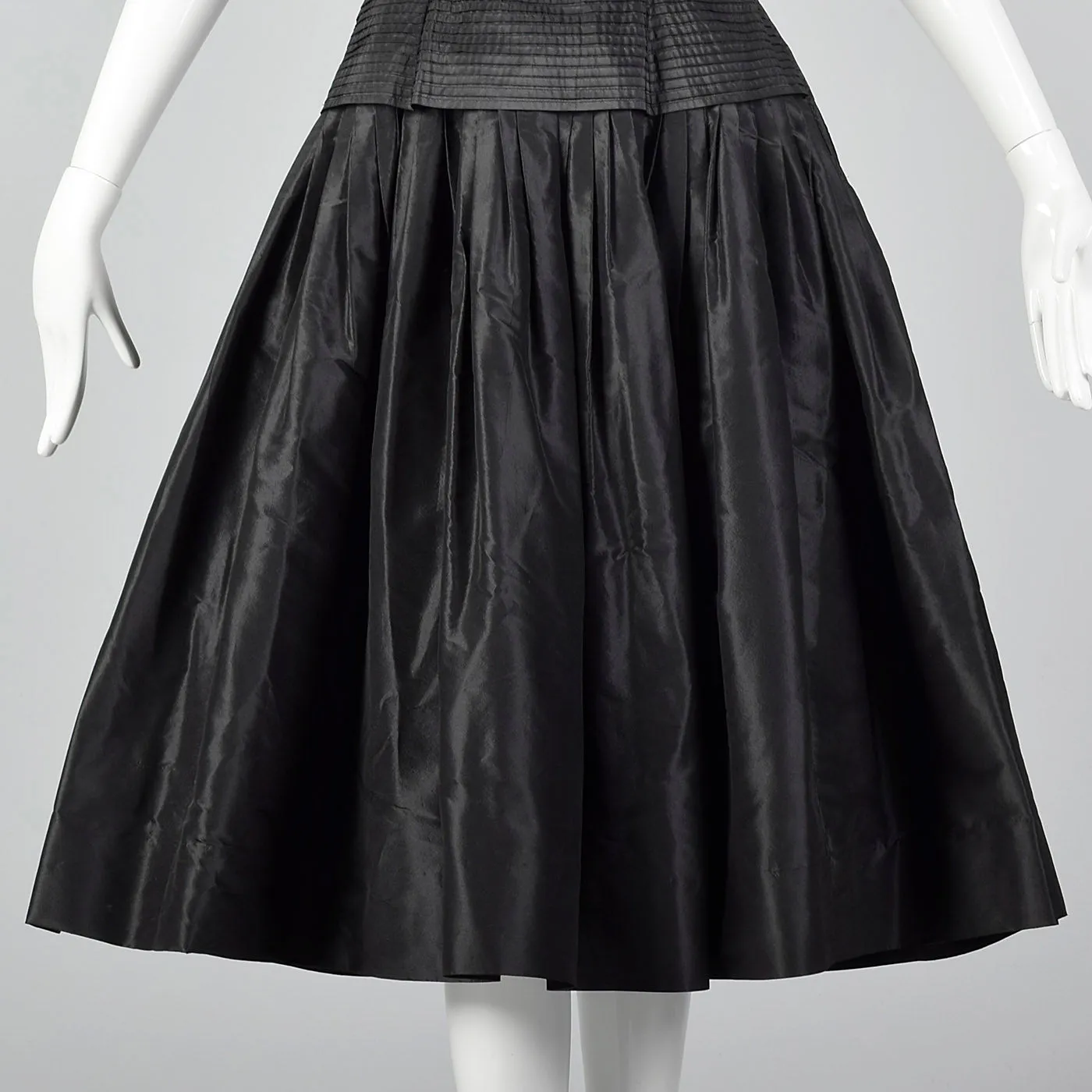 1950s Mollie Parnis Black Dress with Pleated Bodice