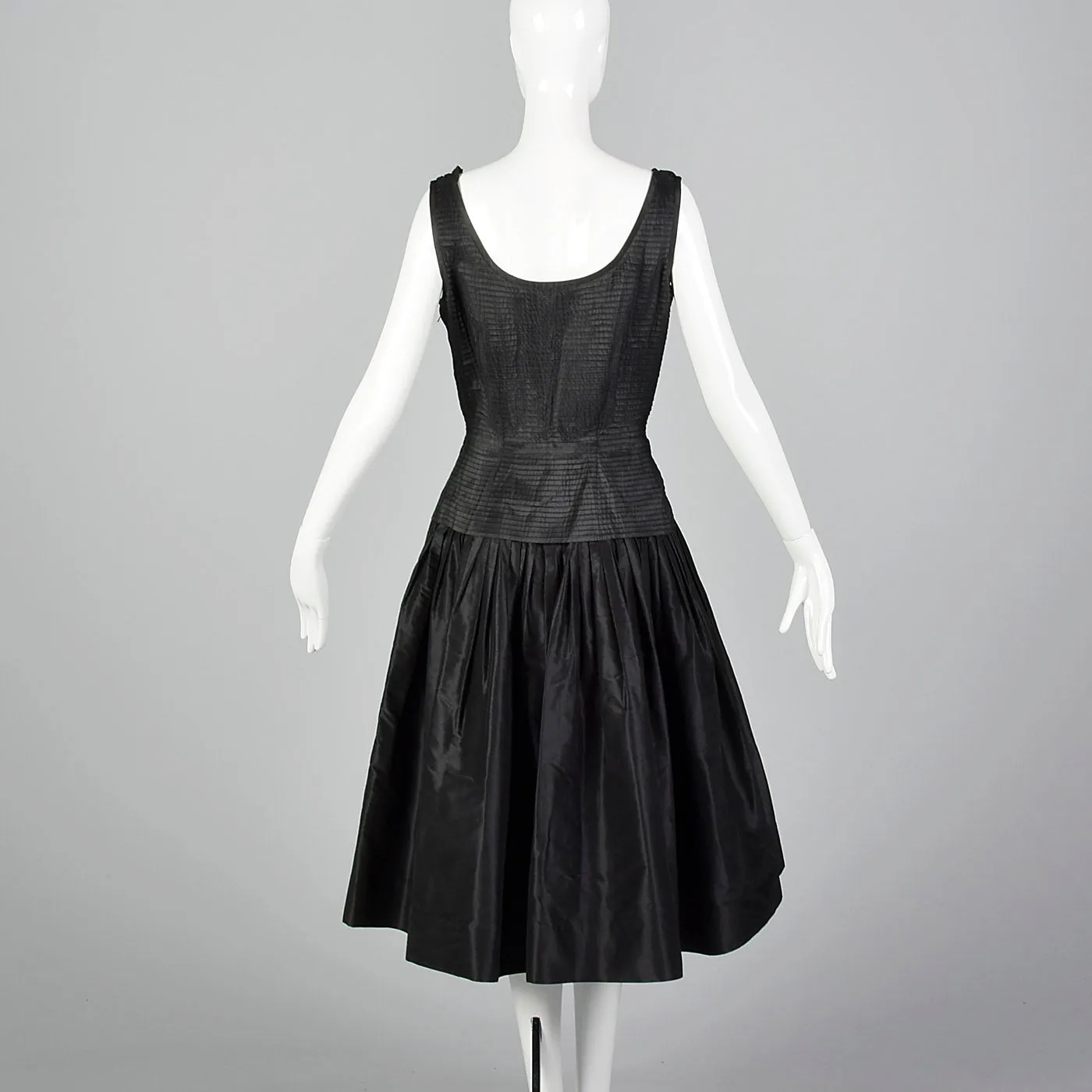 1950s Mollie Parnis Black Dress with Pleated Bodice