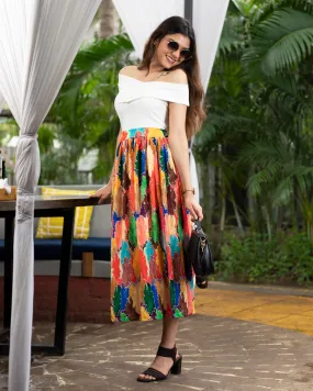 Abstract Pleated Midi Skirt