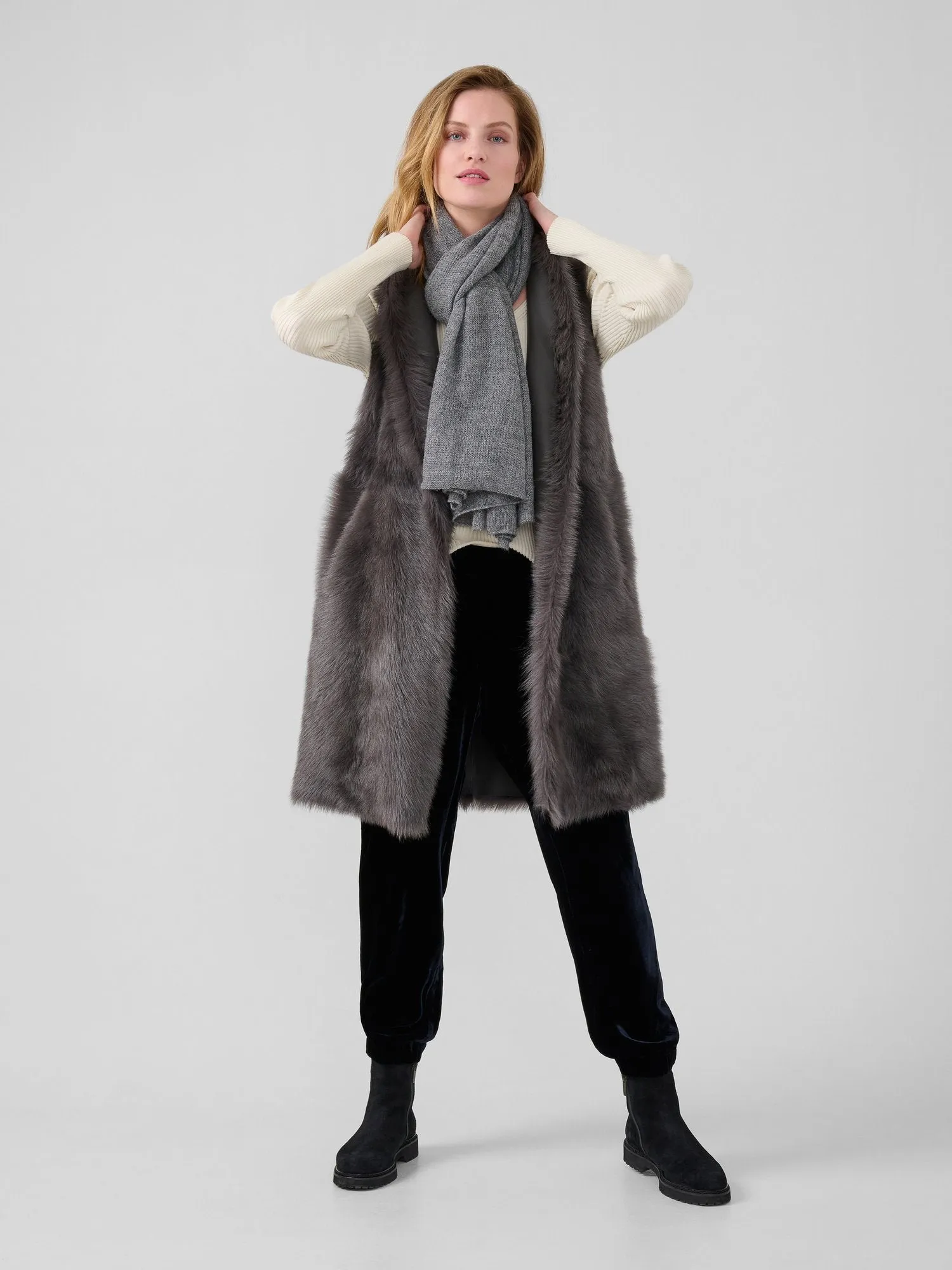 Adele Long Shearling Vest | Stone