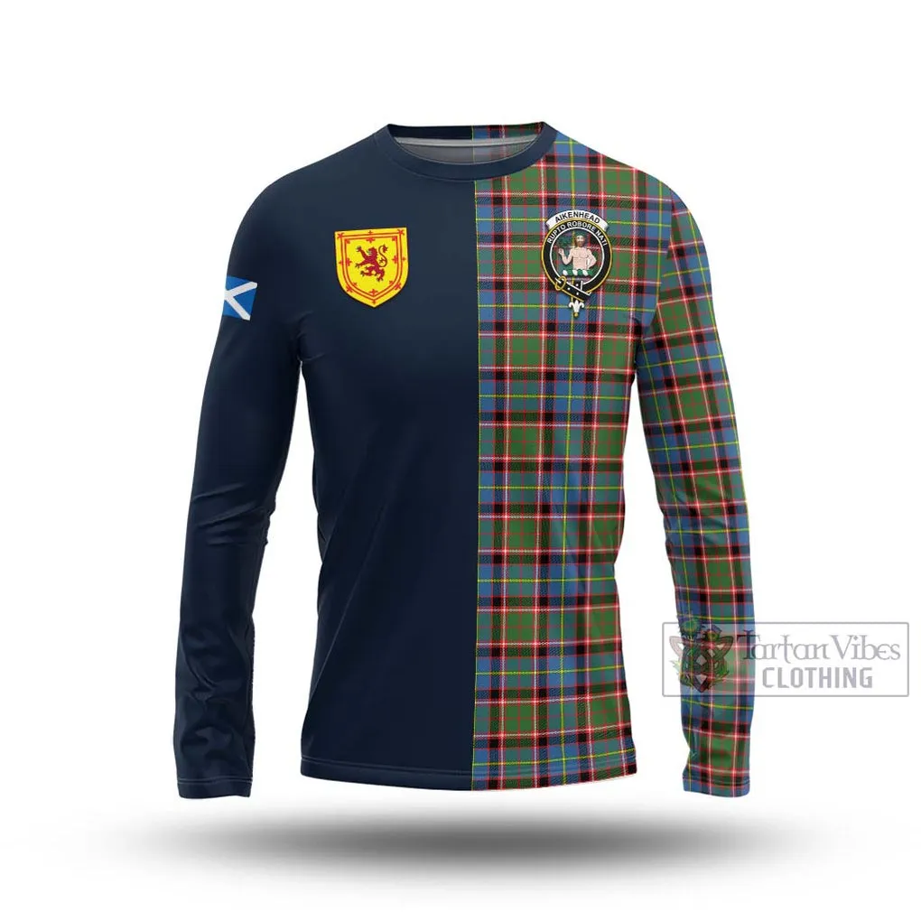 Aikenhead Tartan Long Sleeve T-Shirt Alba with Scottish Lion Royal Arm Half Style