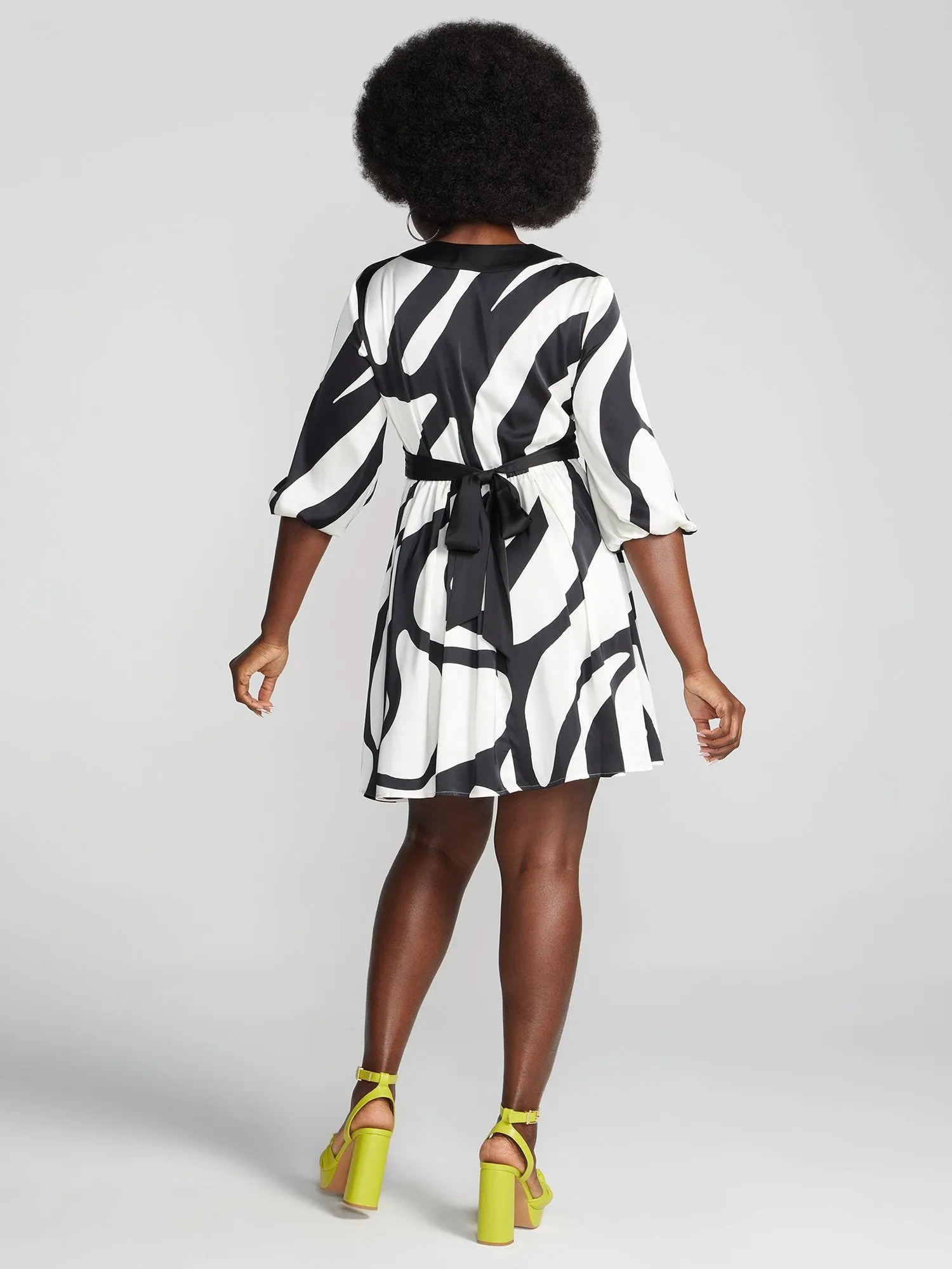 Amandla Abstract-Print V-Neck Flare Dress