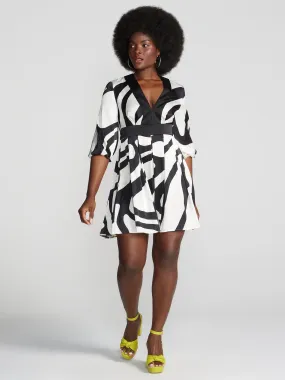 Amandla Abstract-Print V-Neck Flare Dress