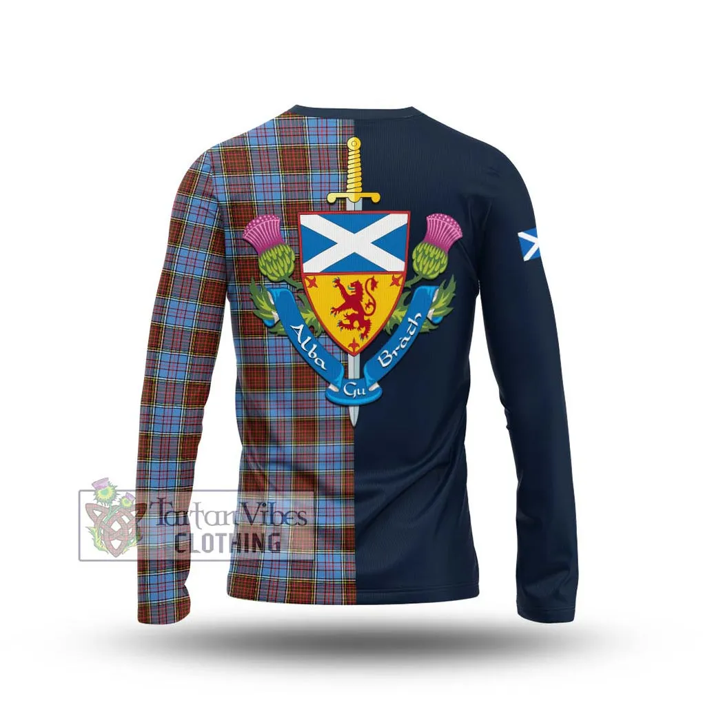 Anderson Modern Tartan Long Sleeve T-Shirt Alba with Scottish Lion Royal Arm Half Style