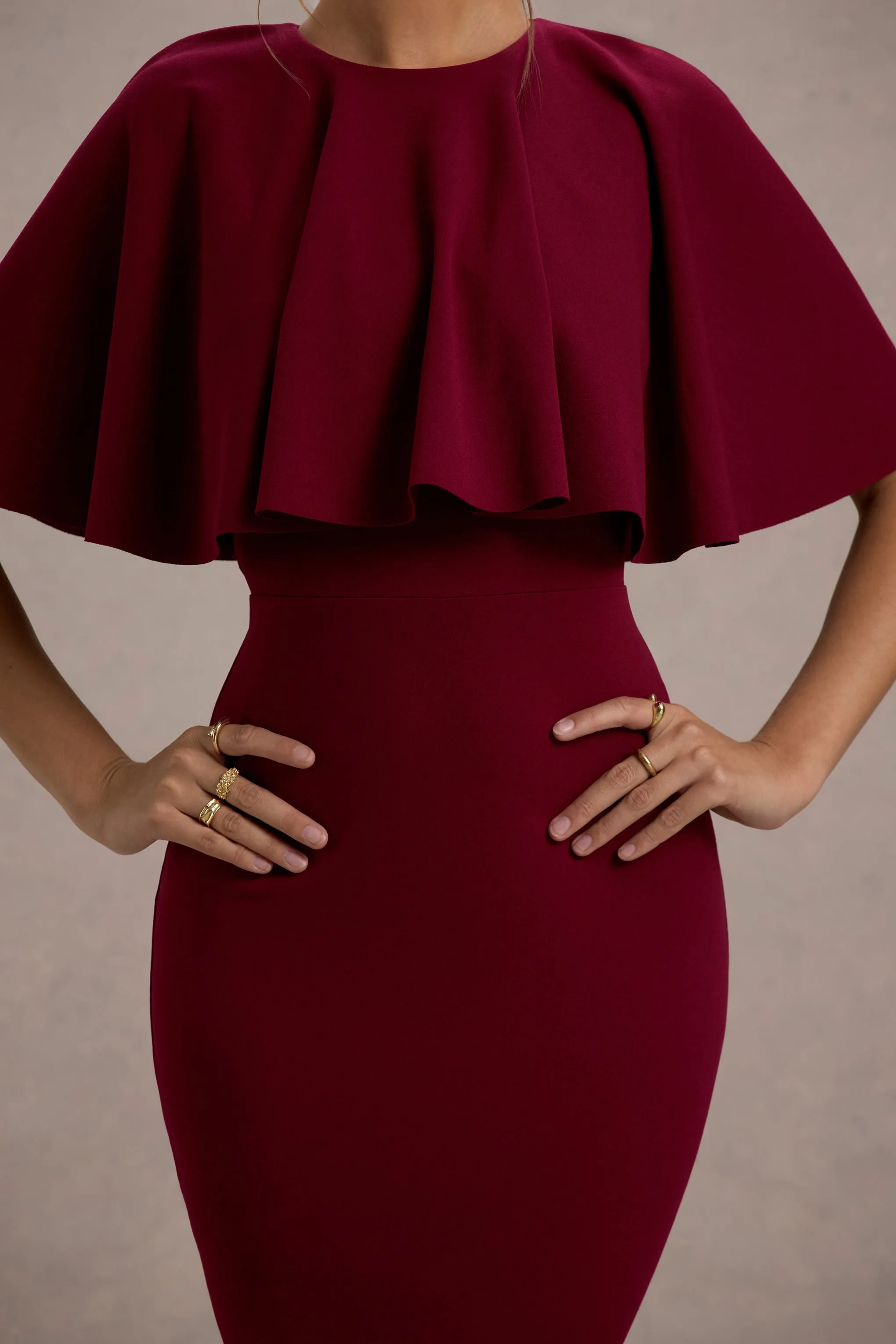 Andorra | Berry Bodycon Cape Midi Dress