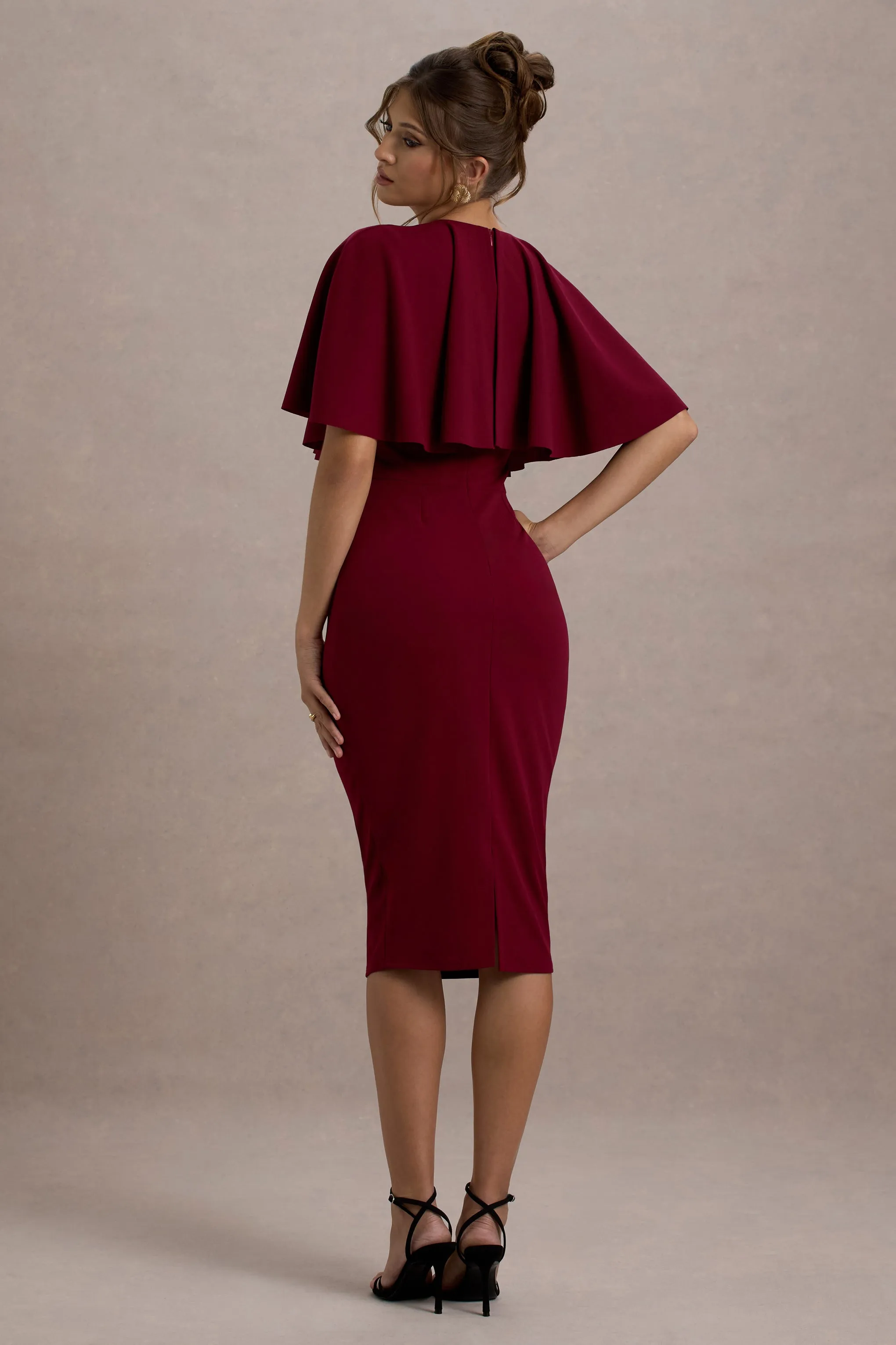 Andorra | Berry Bodycon Cape Midi Dress