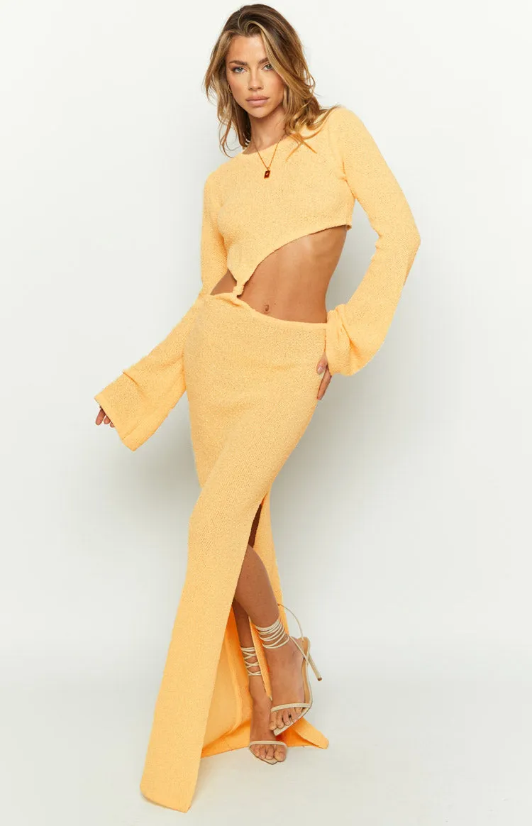 Arya Yellow Long Sleeve Knit Maxi Dress