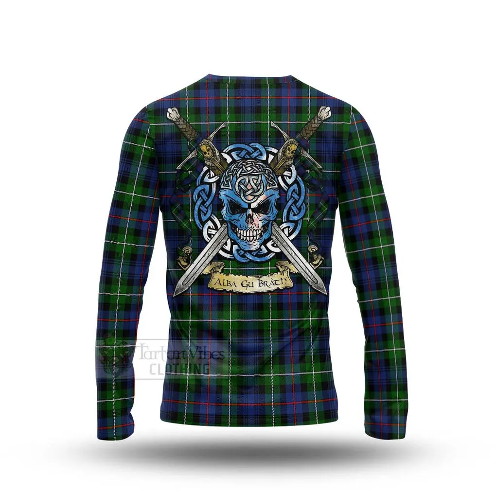 Baillie (Bailey) Tartan Long Sleeve T-Shirt with Family Crest Celtic Skull Style