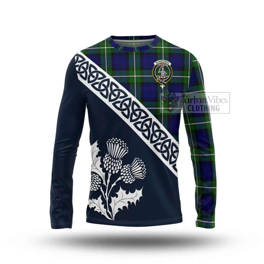 Bannerman Tartan Long Sleeve T-Shirt Featuring Thistle and Scotland Map