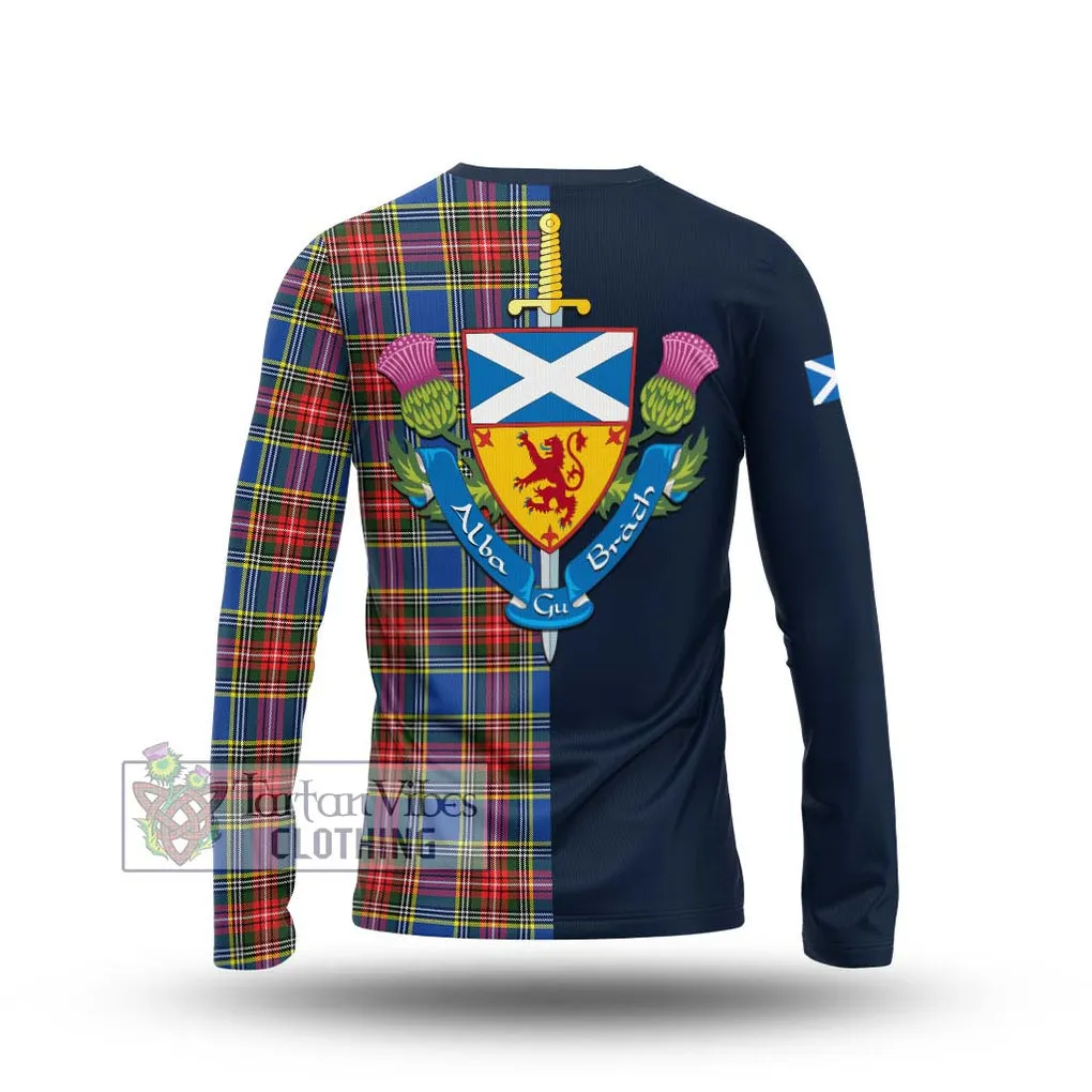 Bethune Tartan Long Sleeve T-Shirt Alba with Scottish Lion Royal Arm Half Style