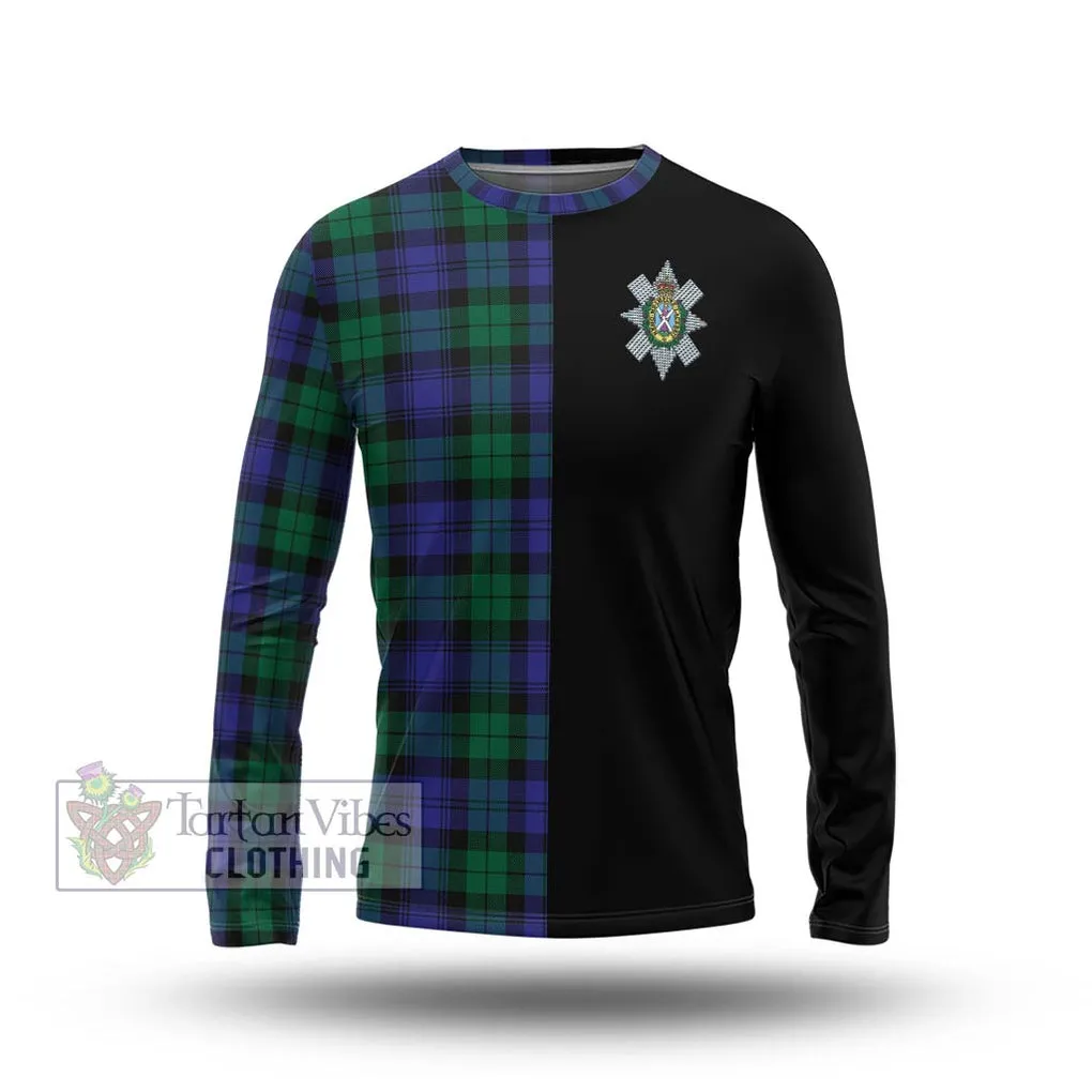 Black Watch Modern Tartan Long Sleeve T-Shirt with Family Crest and Half Of Me Style