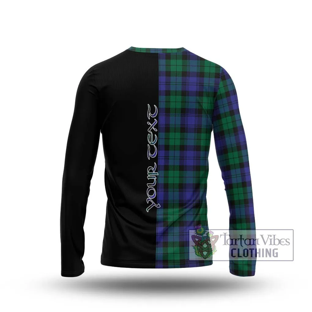 Black Watch Modern Tartan Long Sleeve T-Shirt with Family Crest and Half Of Me Style