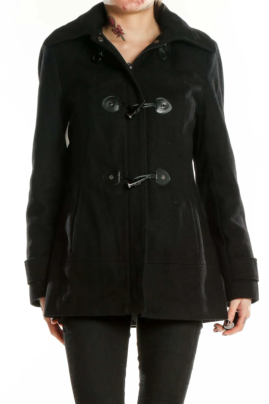 Black Wool Blend Toggle Coat