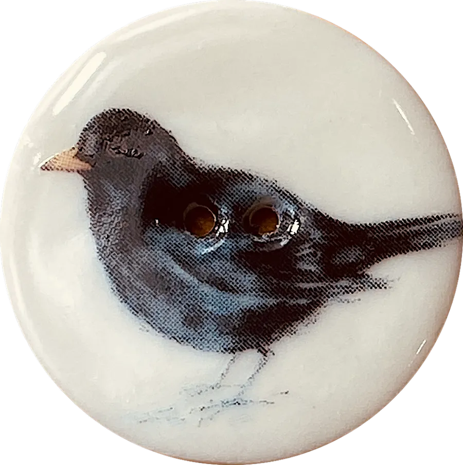 Blackbird Porcelain Button 1-1/8" 2-hole, Handmade