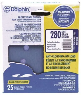 Blue Dolphin Anti-Clogging/No Load Series 5 Inch  8-Hole Hook & Loop Discs 280 Grit 25 Pack