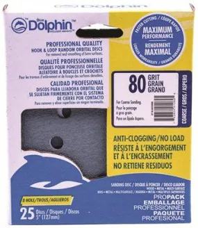 Blue Dolphin Anti-Clogging/No Load Series 5 Inch  8-Hole Hook & Loop Discs 80 Grit 25 Pack