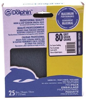 Blue Dolphin Anti-Clogging/No Load Series 5 Inch  No Hole Hook & Loop Discs 80 Grit 25 Pack