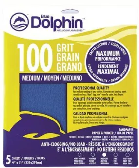 Blue Dolphin Anti-Clogging/No Load Series Sandpaper 9 Inch  X 11 Inch  100 Grit 5 Pack