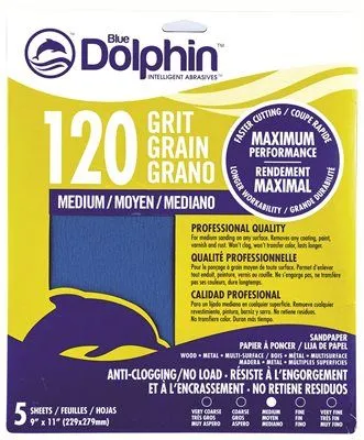 Blue Dolphin Anti-Clogging/No Load Series Sandpaper 9 Inch  X 11 Inch  120 Grit 5 Pack