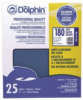 Blue Dolphin Anti-Clogging/No Load Series Sandpaper 9 Inch  X 11 Inch  180 Grit 25 Pack