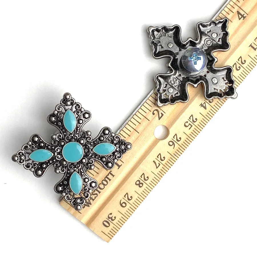 Blue-Green Medium Cross Star Concho 1-1/4" / 1-3/4" Screwback  #SWM-30