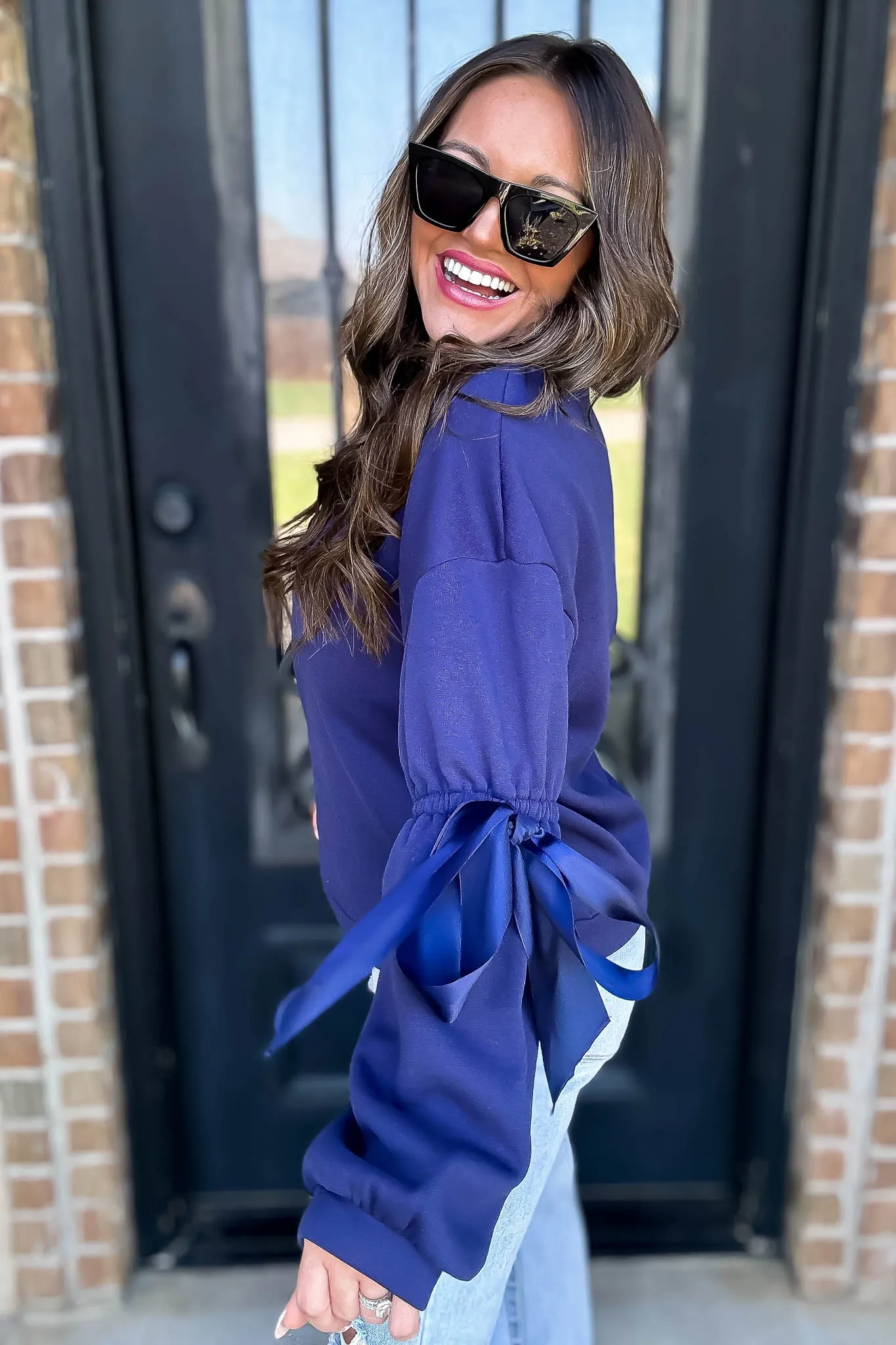 Bow Detail Navy Sweatshirt