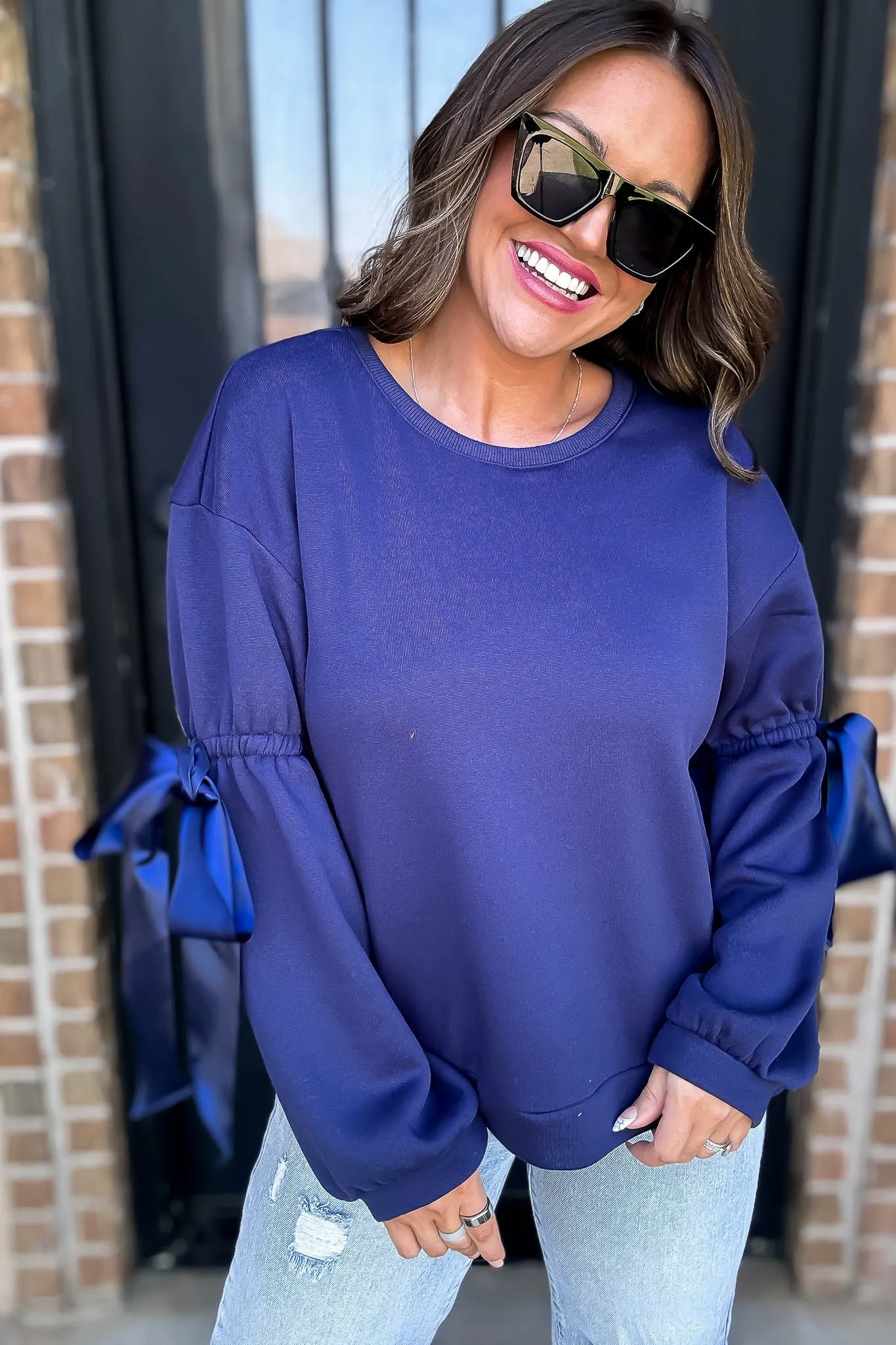 Bow Detail Navy Sweatshirt