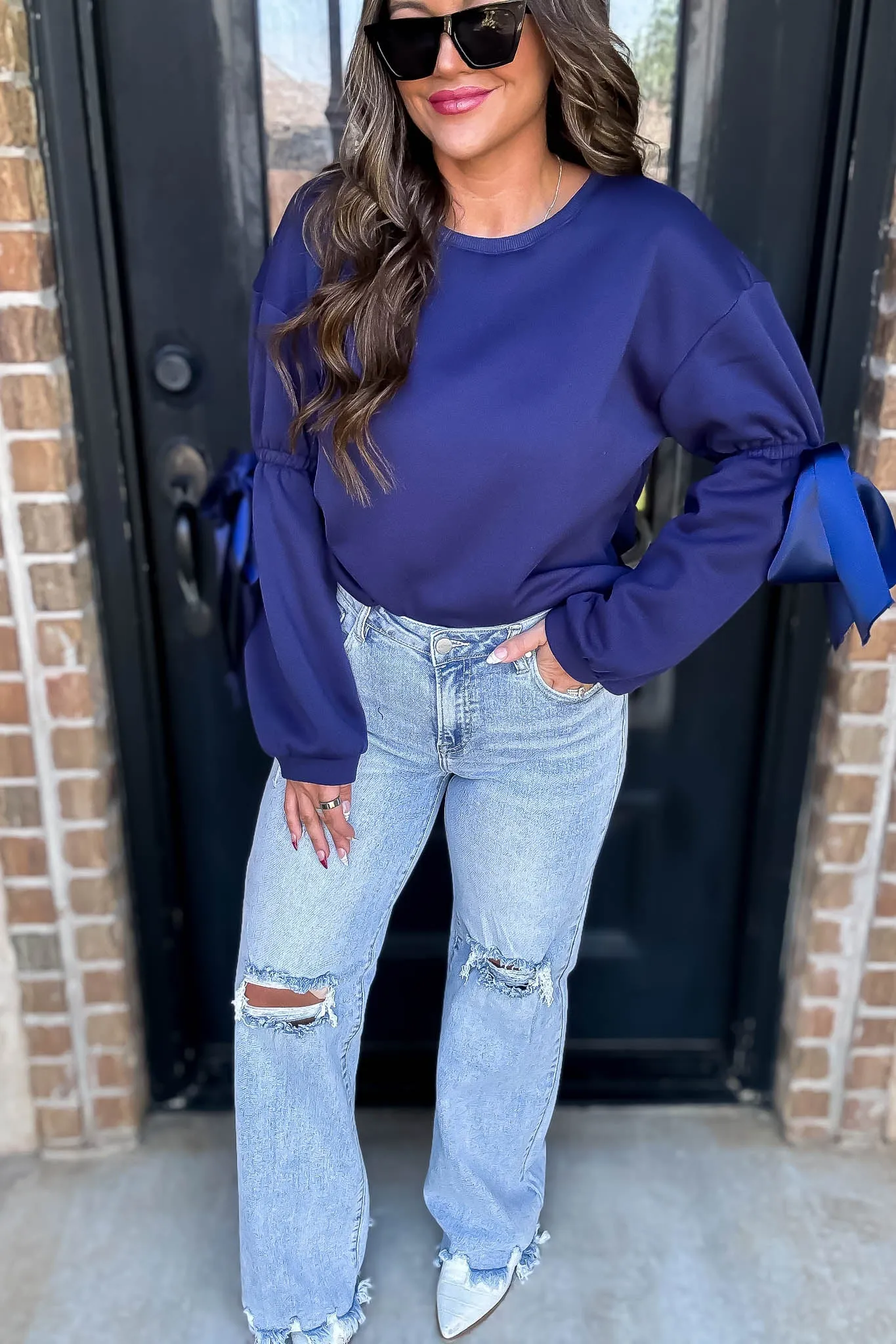 Bow Detail Navy Sweatshirt