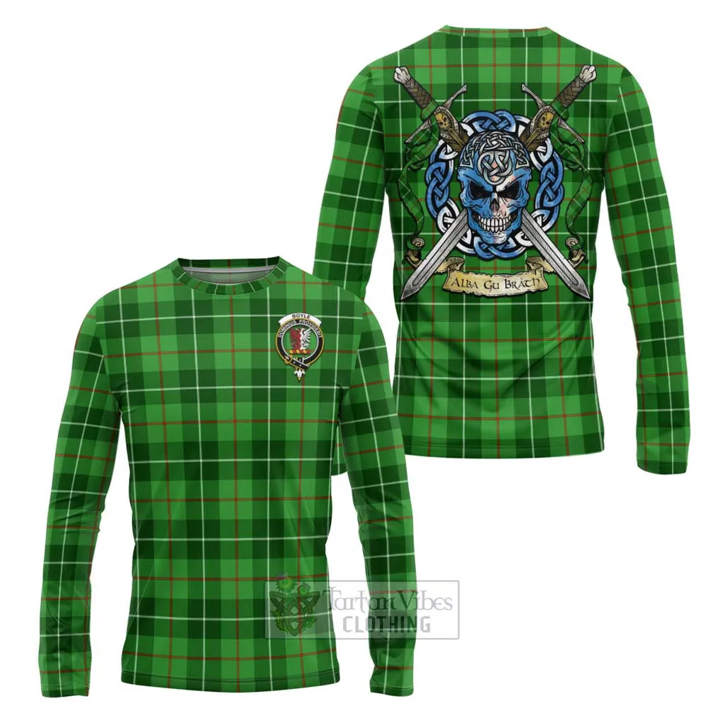 Boyle Tartan Long Sleeve T-Shirt with Family Crest Celtic Skull Style