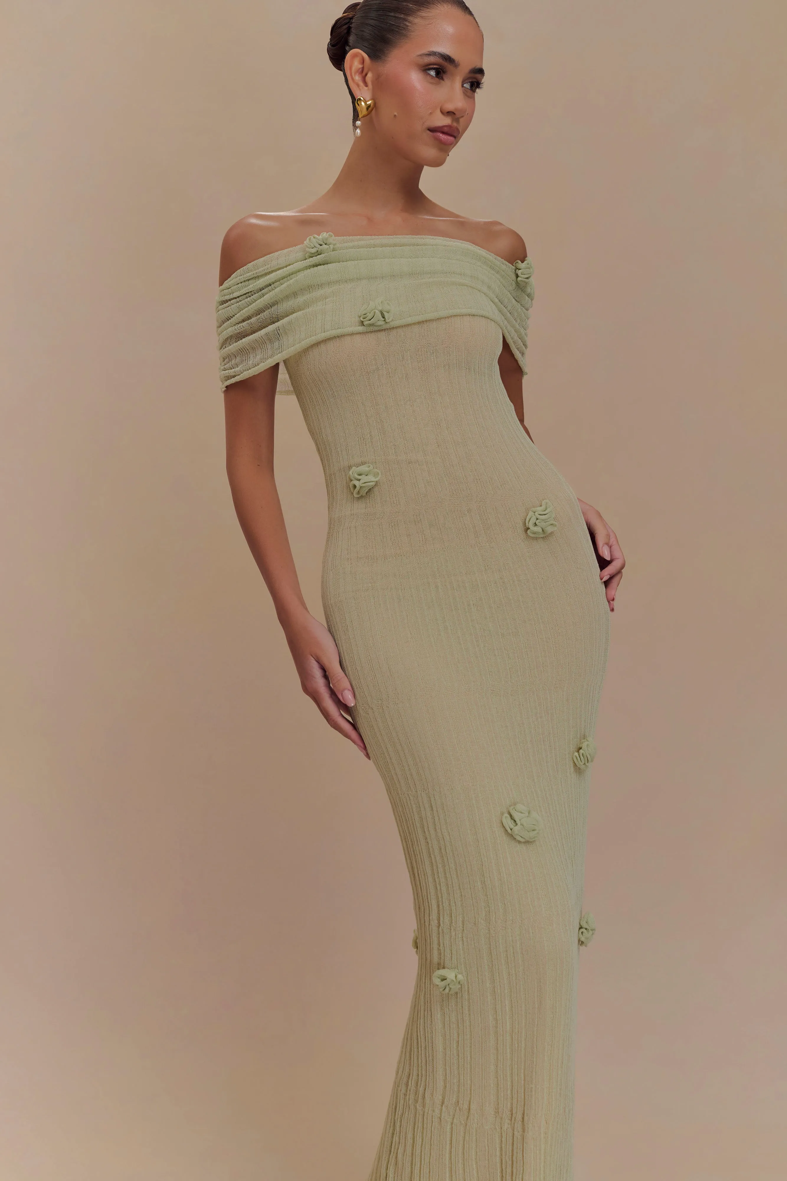 Brynn Orchid Knit Maxi Dress - Pastel Green