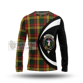 Buchanan Tartan Long Sleeve T-Shirt with Family Crest Circle Style