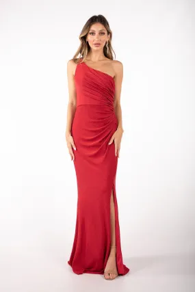 CALI One Shoulder Maxi Dress - Shimmer Red