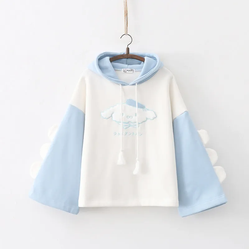 Cartoon Embroidered Pom Hooded Fleece Sweatshirt KI587