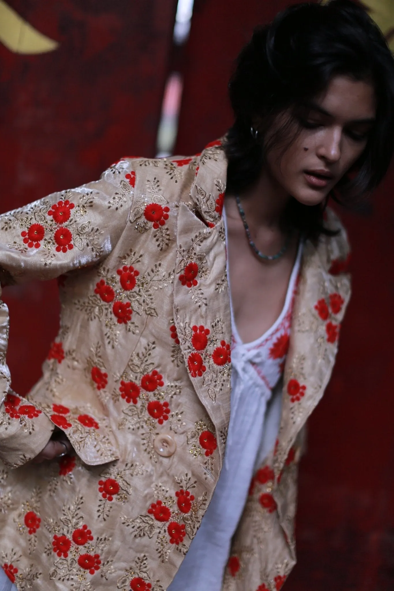 Chinese Flower Silk Embroidered Jacket Pia