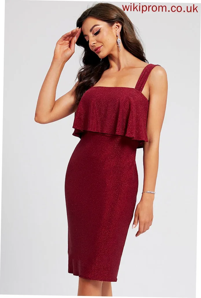 Cocktail Club Dresses Knee-Length Kennedi Neckline Polyester Square Dress Ruffle With Bodycon