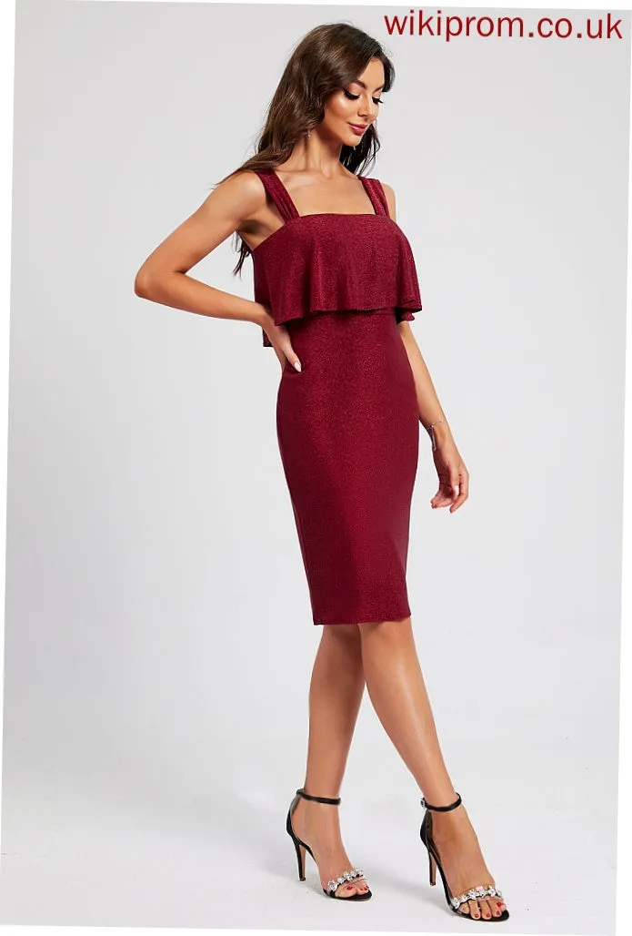 Cocktail Club Dresses Knee-Length Kennedi Neckline Polyester Square Dress Ruffle With Bodycon