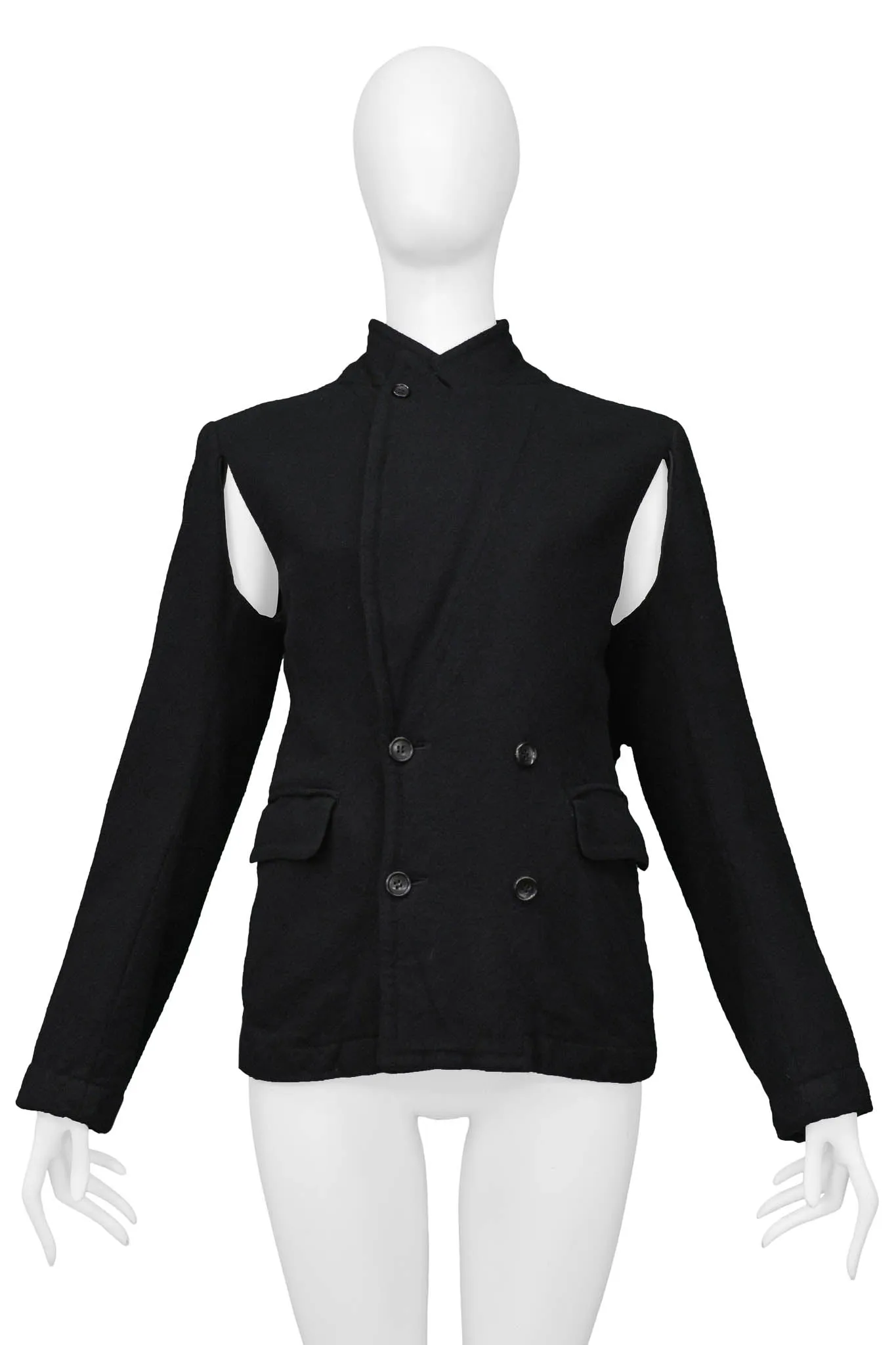 COMME DES GARCONS BLACK WOOL JACKET WITH CUTOUT &  3D RUFFLE HEART 2000