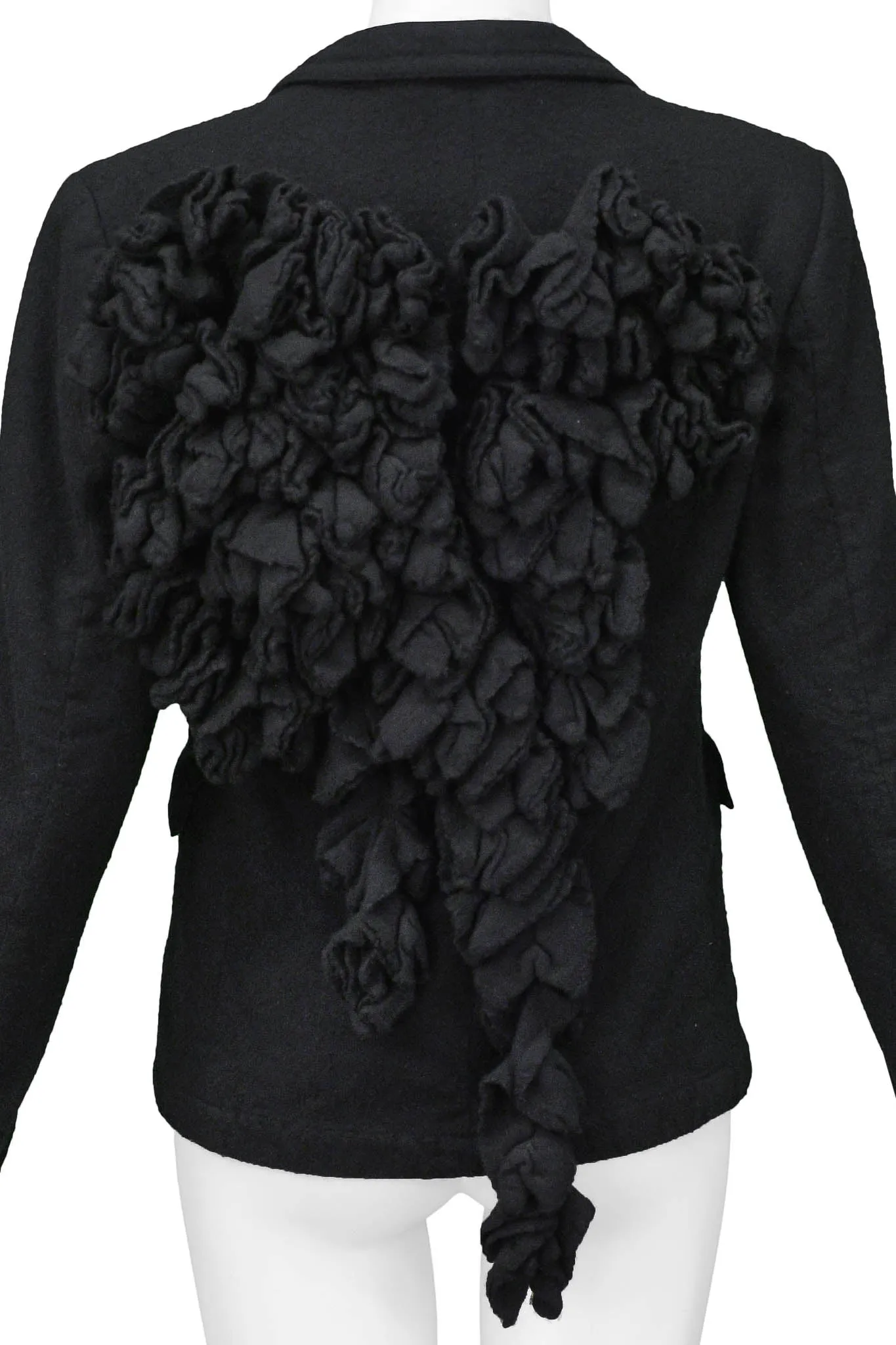 COMME DES GARCONS BLACK WOOL JACKET WITH CUTOUT &  3D RUFFLE HEART 2000