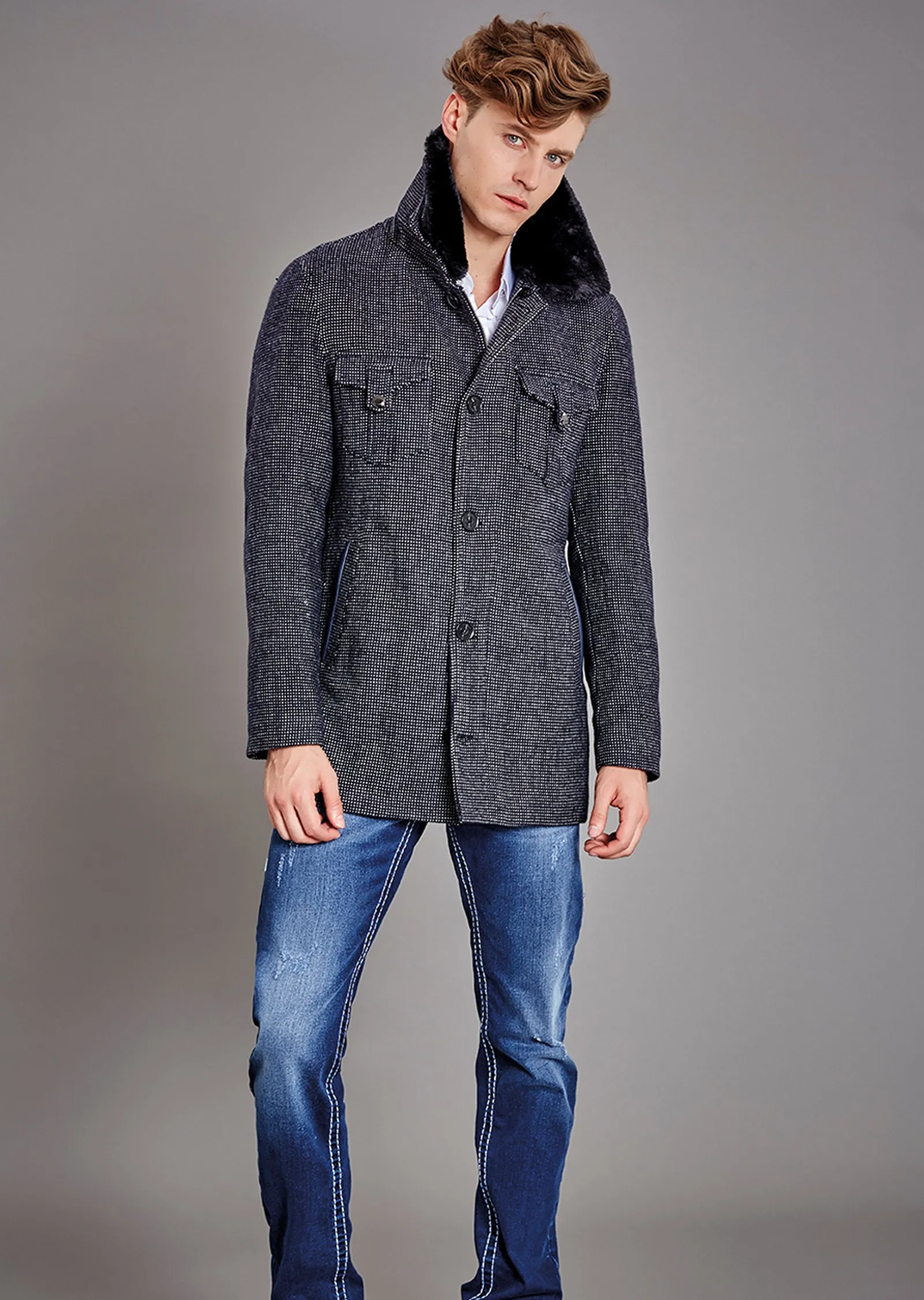 Dark Navy Double Flap Pocket Coat