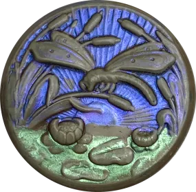 Dragonfly, Pond and Cattails "Art Stone" Button, 1-1/4" by Susan Clarke # 2007