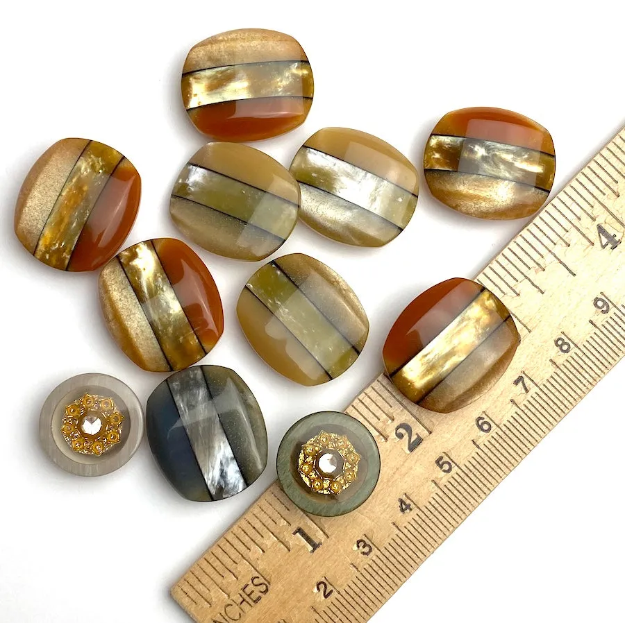 Earth Tones Vintage Japanese Pearlized Stripe Lustrous Buttons, Set of Eleven #MV80