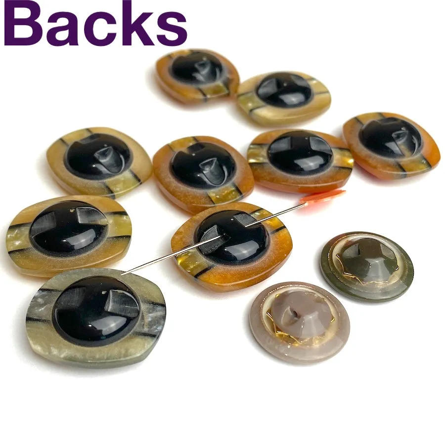 Earth Tones Vintage Japanese Pearlized Stripe Lustrous Buttons, Set of Eleven #MV80