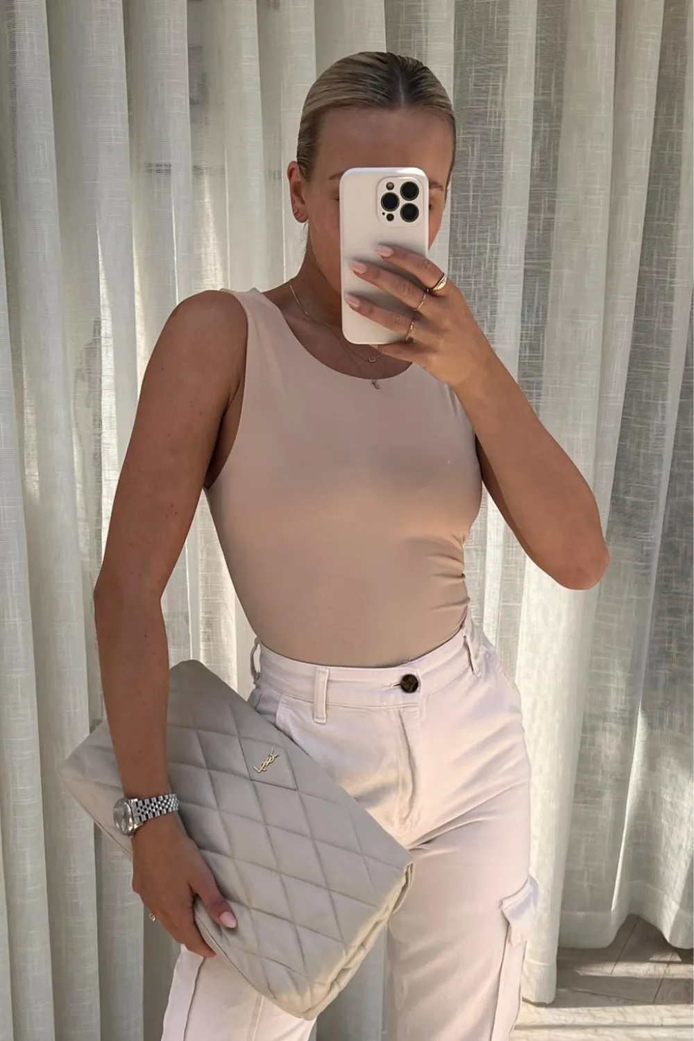 Elle beige double lined sleeveless bodysuit