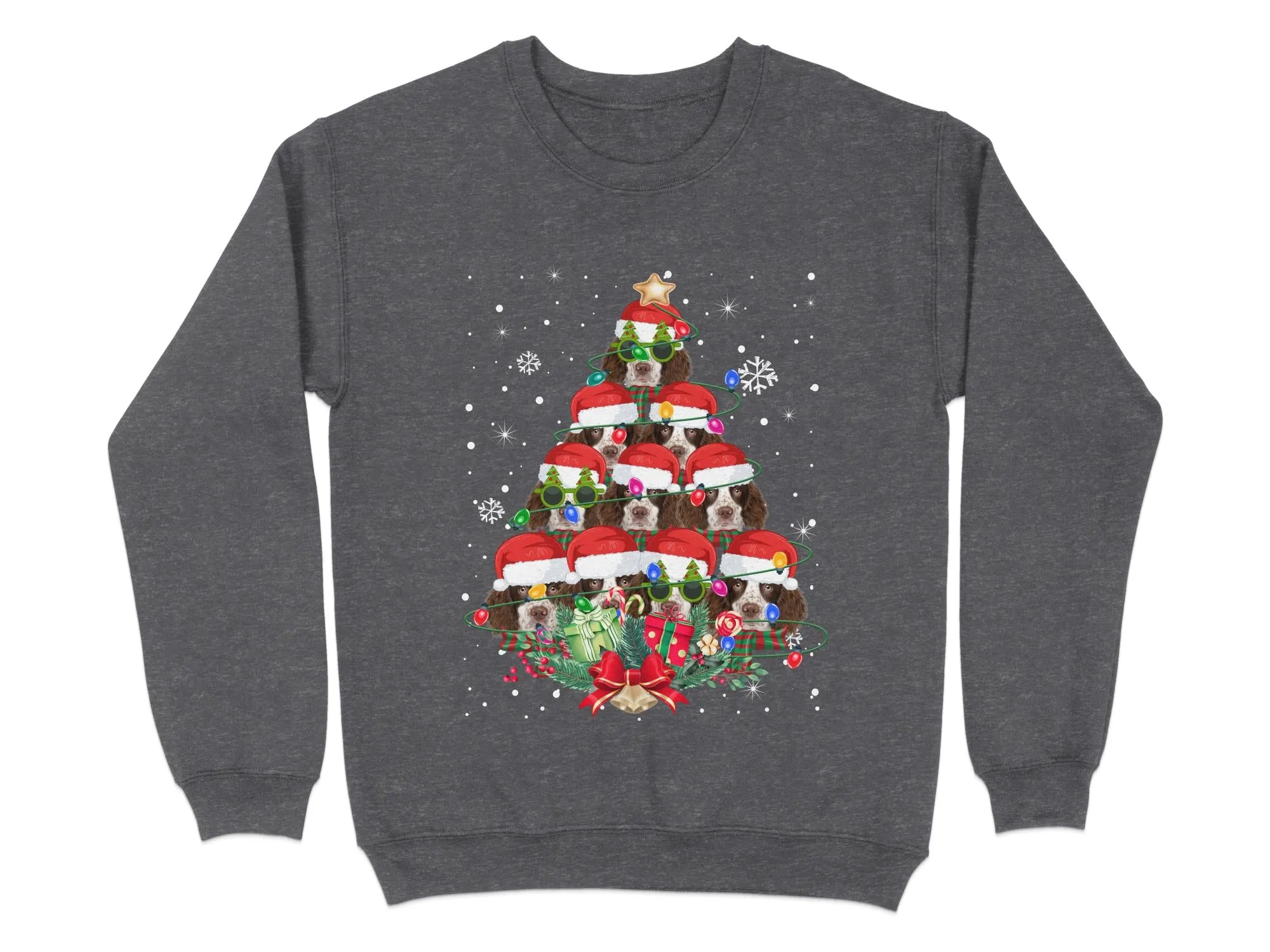 English Springer Spaniel Xmas Sweatshirt Xmas Tree Style Cute Holiday Sweatshirt Christmas Dog Shirt Festive Sweater Seasonal Dog Apparel