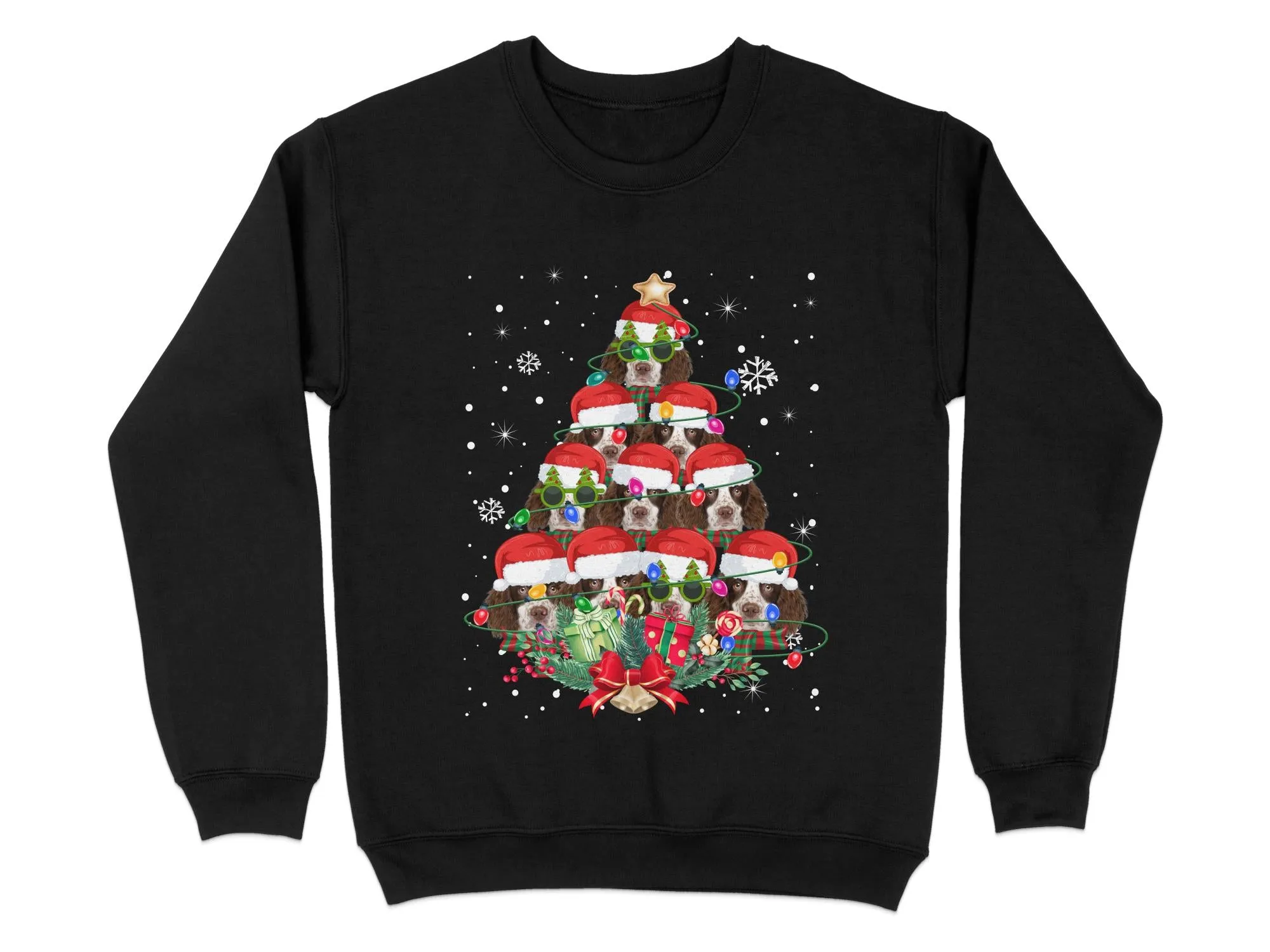 English Springer Spaniel Xmas Sweatshirt Xmas Tree Style Cute Holiday Sweatshirt Christmas Dog Shirt Festive Sweater Seasonal Dog Apparel