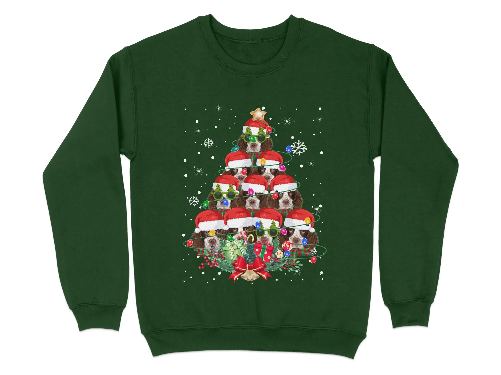 English Springer Spaniel Xmas Sweatshirt Xmas Tree Style Cute Holiday Sweatshirt Christmas Dog Shirt Festive Sweater Seasonal Dog Apparel