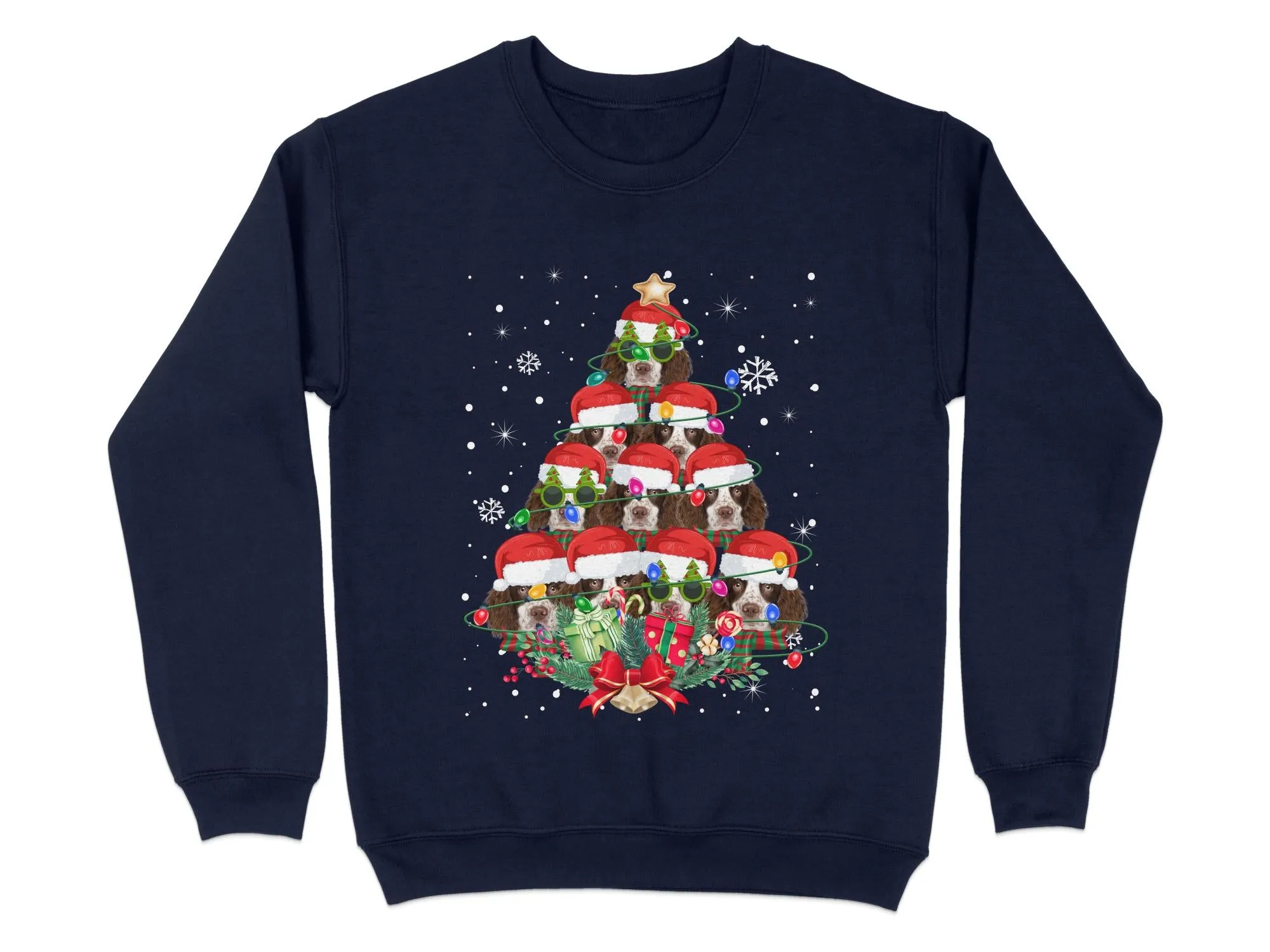 English Springer Spaniel Xmas Sweatshirt Xmas Tree Style Cute Holiday Sweatshirt Christmas Dog Shirt Festive Sweater Seasonal Dog Apparel