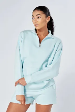 Essentials Oversized Funnel Neck Zip up Sweatshirt - Blue