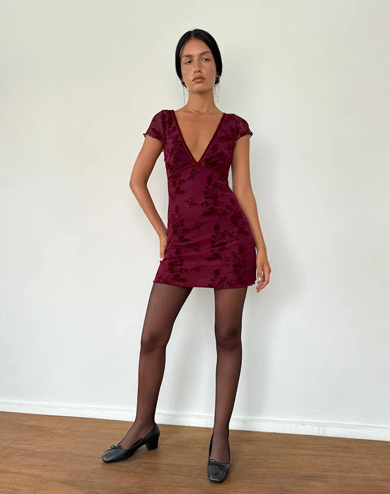 Evilia Dress in Botanical Flower Maroon